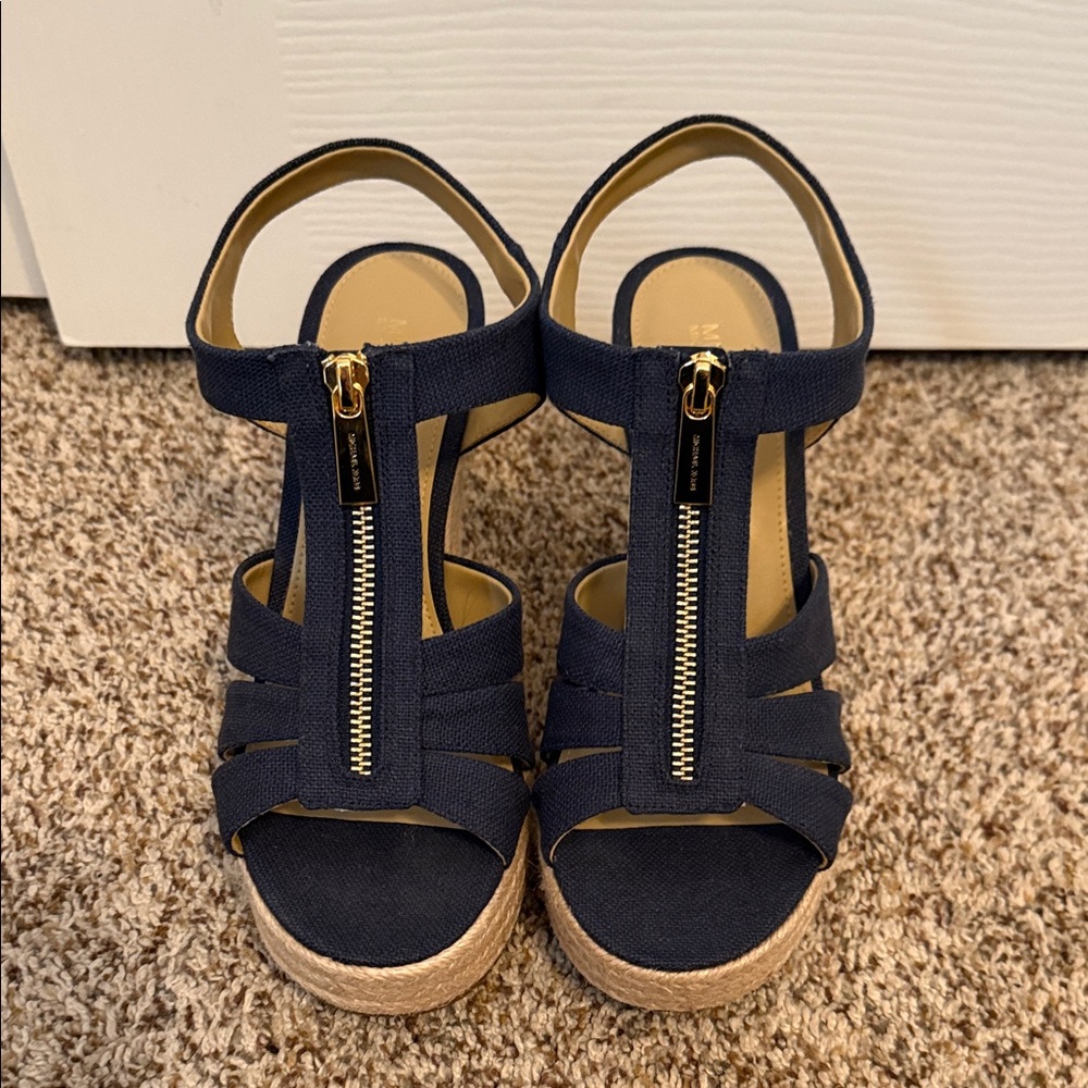 Michael Kors Navy Blue Wedge Sandals women’s